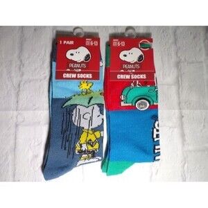 NEW 2 Pair Peanuts Snoopy Woodstock Charlie Brown Crew Socks Adult Shoe 6-13